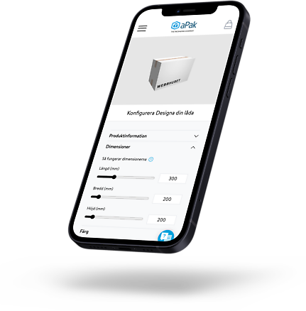 Mockup av en iphone som visar b2b e-handeln aPaks produktsida.